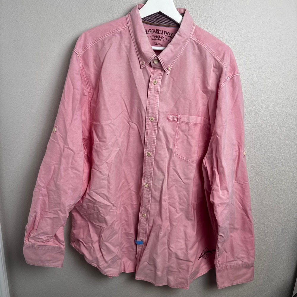 Margaritaville Washed in the Ocean Button Down Shirt XXL Regular Pink Roll Tab